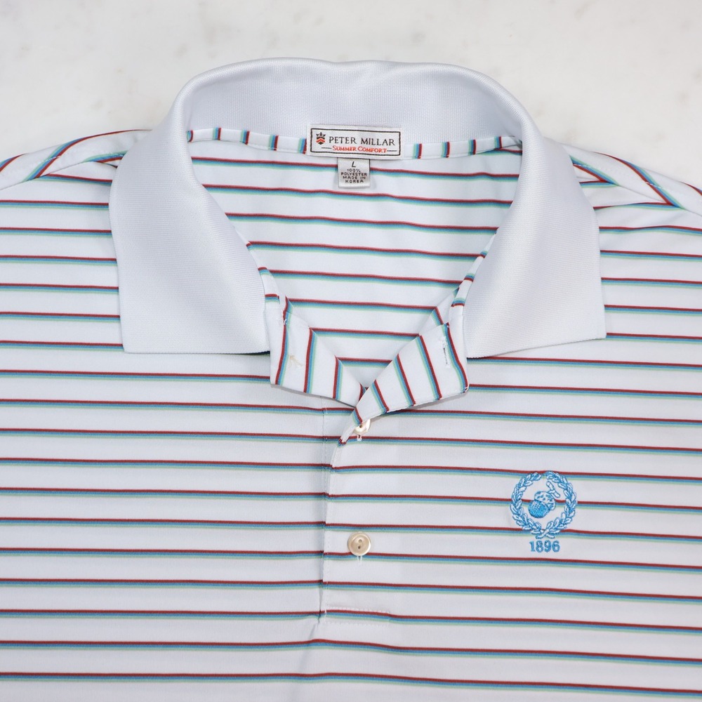 Peter Millar Summer Comfort Nassau Country Club Stripe Polo Mens Large White